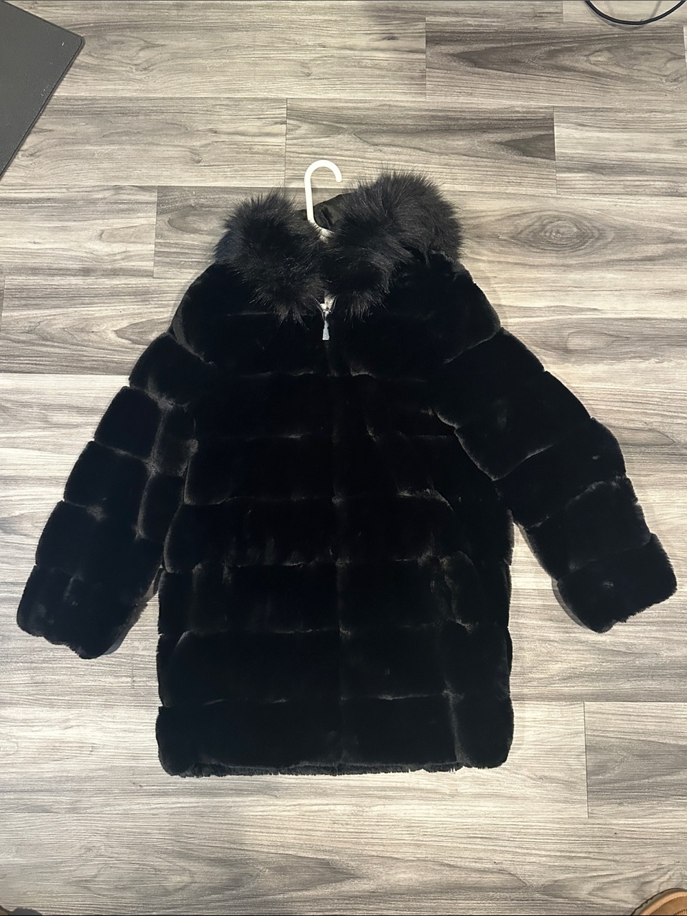 Calvin Klein Black Faux Fur Coat with Hood
